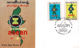 MYANMAR 1997 Mi 338-339 30th ANNIVERSARY OF ASEAN FDC - Myanmar (Burma 1948-...)