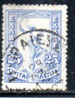 GREECE GRECIA ELLAS 1901 GIOVANNI DA BOLOGNA'S HERMES FLYING MERCURY MERCURIO 25l USED USATO OBLITERE' - Oblitérés