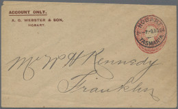 Tasmania -  Postal Stationery: 1904/1911, 1d Red QV Oval Embossed Printed-to-ord - Lettres & Documents