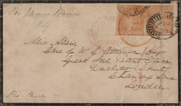 Victoria: 1854, 6d. Orange, Horizontal Pair, Tied By Black Killer And Red Circul - Storia Postale