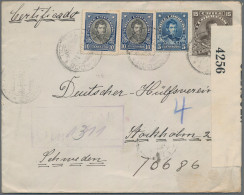 Chile: 1918, Stationery Envelope 15 C. Brown Uprated 5 C., 10 C. (2), Tied "Talt - Chili
