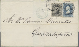 Mexico: 1877 Folded Cover From Mexico To Guadalajara Franked 1874 10c. And 25c. - Mexique
