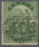 Nevis: 1867-76 1s. Yellow-green On Vertically LAID PAPER, No Wmk, Perf 15, Used - St.Kitts Y Nevis ( 1983-...)