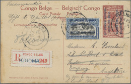 Ruanda-Urundi: 1918 Postal Stationery Picture Card 10c. Of Belgian Congo Optd. F - Cartas & Documentos