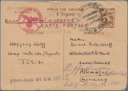 Tahiti - Postal Stationery: 1942, Card 1 Fr. Brown Endorsed "Envoi D'Interné De - Tahití