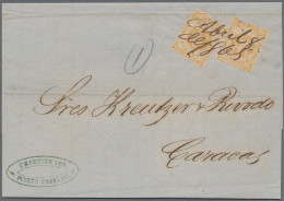 Venezuela: 1865, 1/2 R. Orange (2) With Manuscript Obliteration "Abril 8 DE 1865 - Venezuela