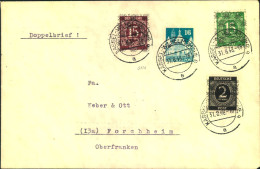 1948, 1.9., Doppelbrief Mit 3 Ziffernwerte Mit Band-/Netzaufdruck Und 16 Pf. Bauten Vom Ersttag Ab KASSEL - HELMSHÖHE - Brieven En Documenten