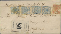 Denmark: 1864/70 'Coat Of Arms' 2s. Blue Four Singles And 4s. Red Used On Cover - Covers & Documents