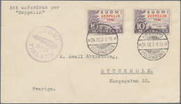 Finland: 1930, 10 M Violett, Overprinted "ZEPPELIN 1930" In Red, Two Times Tied - Cartas & Documentos