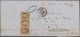 France: 1850, Ceres 10c. Bistre, Single Stamp And Horizontal Pair, Fresh Colour - Cartas & Documentos