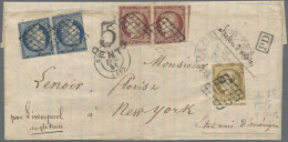 France: 1849 Ceres 1fr. Pair, 25c. Pair And 10c. Used On Printed Letter (Horticu - Brieven En Documenten