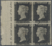 Great Britain: 1840 1d. Grey-black, Plate 2, MARGINAL BLOCK OF FOUR (IA/JB) From - Autres & Non Classés