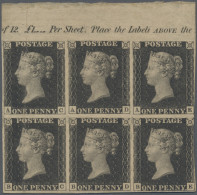 Great Britain: 1840 1d. Black, Plate 8, Horizontal MARGINAL BLOCK OF SIX From Th - Otros & Sin Clasificación