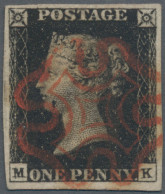 Great Britain: 1840, 1 D Intense Black, Platte 6, Lettered MK, Reentry "double M - Usados