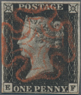 Great Britain: 1840, 1 D Black, Plate 2, Lettered EF, White Margins, Cancelled B - Used Stamps