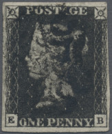 Great Britain: 1840, 1d. Black, Plate 8, Lettered "E-B", Printed On Thin Paper, - Usados