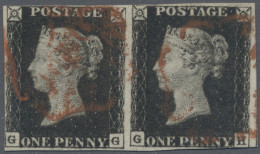 Great Britain: 1840, 1d. Black, Plate 5, Horizontal Pair Lettered "G-G"/"G-H", D - Oblitérés