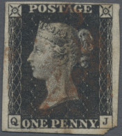 Great Britain: 1840/1841, Inverted Watermark, Four Used Stamps: 1d. Black, Plate - Used Stamps