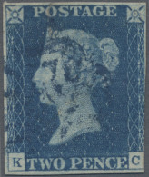 Great Britain: 1840, 2d. Blue, Plate 2, Lettered "K-C", Fresh Colour, Cut Into A - Oblitérés