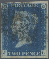 Great Britain: 1840 2d. Blue, Lettered J-L, Pl. 2, Used With Black MC, Intense C - Other & Unclassified