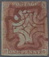 Great Britain: 1841, 1d. Red, Lettered "B-G", Touched To Full Margins, Corner Cr - Oblitérés