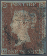 Great Britain: 1841, 1d. Red, Lettered "G-E", Fresh Colour, Cut Into At Lower Ri - Oblitérés