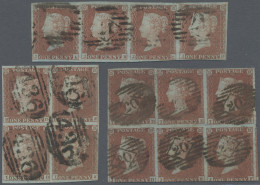 Great Britain: 1849 1d. Red-brown On Bluish Paper: STRIP OF FOUR From Plate 92 C - Other & Unclassified