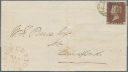 Great Britain: 1846, 1d. Red, Plate 64, Lettered "A-F", Fresh Colour, Cut Into A - Briefe U. Dokumente