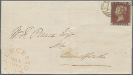 Great Britain: 1846, 1d. Red, Plate 64, Lettered "A-F", Fresh Colour, Cut Into A - Cartas & Documentos