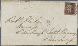 Great Britain: 1841 MC "4": 1d. Red, Lettered R-L", Fresh Colour, Cut Into At Tw - Cartas & Documentos