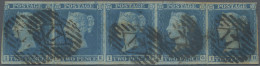 Great Britain: 1841, 2d. Blue "white Line", Plate 3, Horizontal Strip Of Five, L - Oblitérés