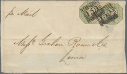 Great Britain: 1851, Embossed 1s. Green, Horizontal Pair (cut Into/cut To Shape) - Brieven En Documenten