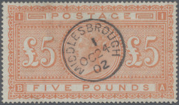 Great Britain: 1882 QV £5 Orange, Lettered B-A, Used With Central Strike Of "MID - Used Stamps