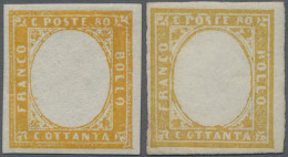 Italian States - Sardinia: 1855-63, 80 C. Yellow And 80 C. Yellow-ocre, Both Min - Sardinia