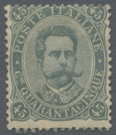Italy: 1889 King Umberto I. 45c. Grey-olive, Unused Without Gum, Fine. (Mi. For - Mint/hinged