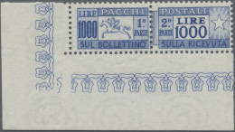 Italy: 1954, 1000 L Ultramarin, With Sheet Margains From The Lower Left Corner O - Paketmarken