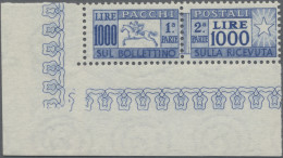 Italy: 1954, 1000 L Ultramarin, With Sheet Margains From The Lower Left Corner O - Paquetes Postales