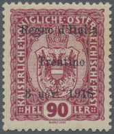 Italy - Trentino: 1918, Austrian 90 H Lila Red Overprinted "Regno D' Italia / Tr - Trentin