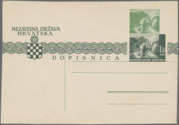 Croatia: 1941/1944, Postal Card 1.50k. Russian Green/green Showing Variety "impr - Croacia