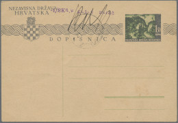 Croatia: 1943, Postal Card 1.50k. Black/green With Provisional Postmaster's Upra - Kroatië