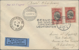 Liechtenstein: 1930, 2x 25 Rp. Burg Vaduz Auf LP-Brief Mit Erstflug Basel-Cherbo - Covers & Documents