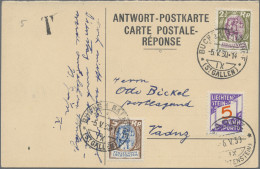 Liechtenstein: 1929, 2 1/2 Rp. Winzer Im 4er-Block Und Im Paar Auf 2 Portogerech - Cartas & Documentos