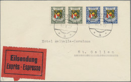 Liechtenstein: 1927/28, 10 Und 30 Rp. 87. Geb. Fürst Johann In 2 Paaren Auf Eil- - Cartas & Documentos