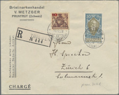 Liechtenstein: 1928, 30 Rp. Reg.jubiläum Mit 10 Rp. ZuF Auf R-Brief Von Triesen - Cartas & Documentos