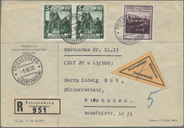 Liechtenstein: 1934, Kosel 2x 5 Rp. Mit 90 Rp. Kloster Schellenberg Auf R-NN-Bri - Brieven En Documenten