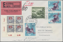 Liechtenstein: 1955, 2x 10 Rp. Skifahrer Dabei Abart "Ciechtenstein" Mit ZuF Auf - Briefe U. Dokumente