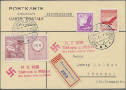 Liechtenstein - Besonderheiten: 1939, 2 R-Antwortkarten Mit MiF Tschechoslowakei - Sonstige