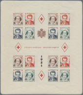 Monaco: 1951, 1 Fr To 6 Fr, Red Cross, Two Souvenir Sheets, Mint Never Hinged, P - Nuevos