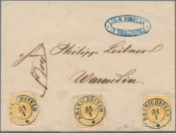 Österreich: 1850, 1 Kreuzer Orangeocker, Handpapier, Type III, 3x Auf Faltbriefh - Briefe U. Dokumente