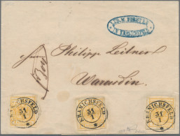 Österreich: 1850, 1 Kreuzer Orangeocker, Handpapier, Type III, 3x Auf Faltbriefh - Lettres & Documents